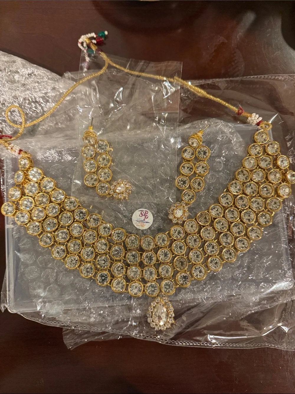 Gold Crystal Choker Necklace Set with Earrings - Brand